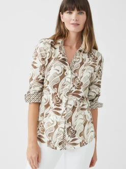 J.McLaughlin Lois Shirt in Dahlia Deco Dream Cream/Brown Discount