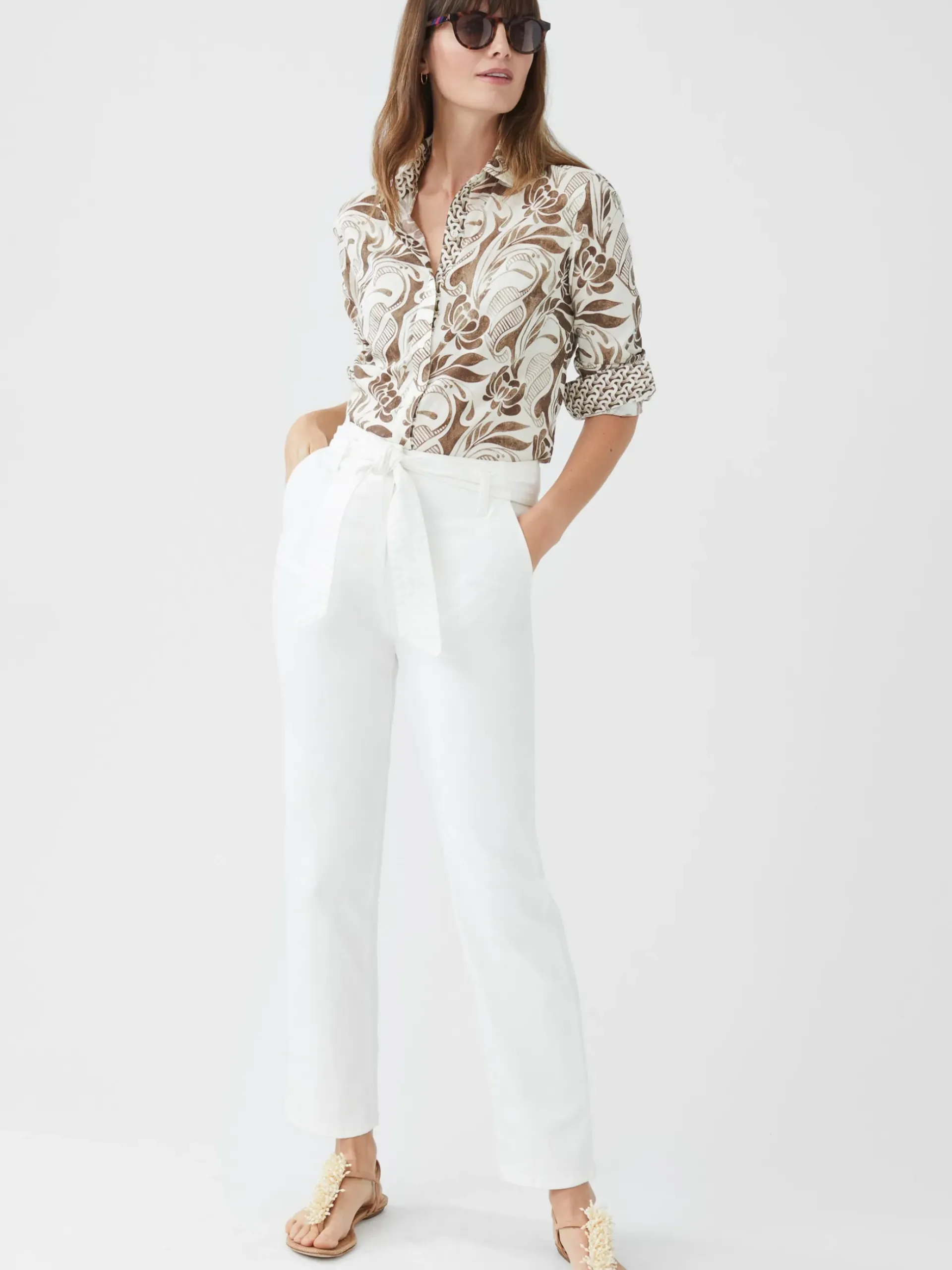 J.McLaughlin Lois Shirt in Dahlia Deco Dream Cream/Brown Discount