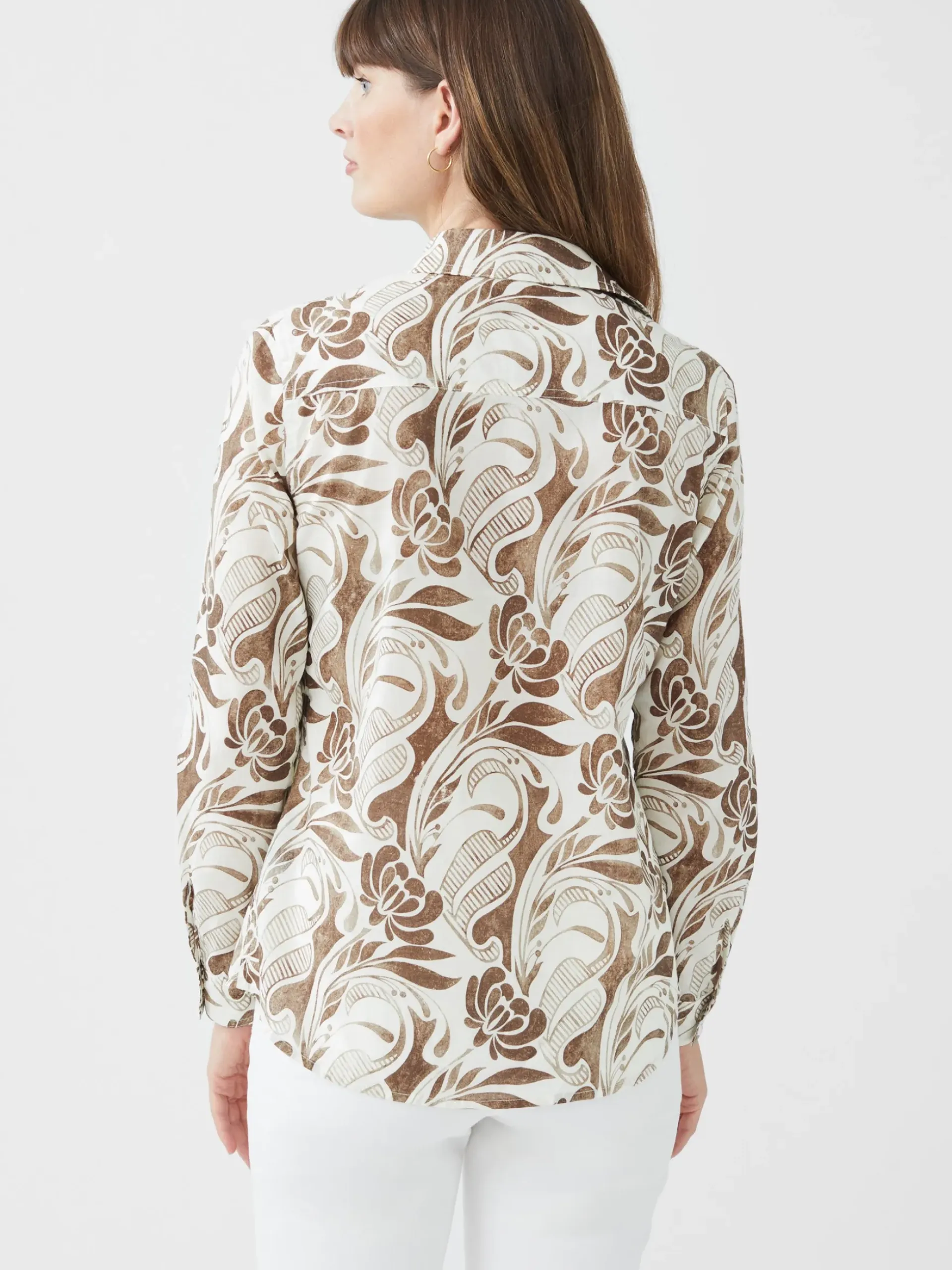 J.McLaughlin Lois Shirt in Dahlia Deco Dream Cream/Brown Discount