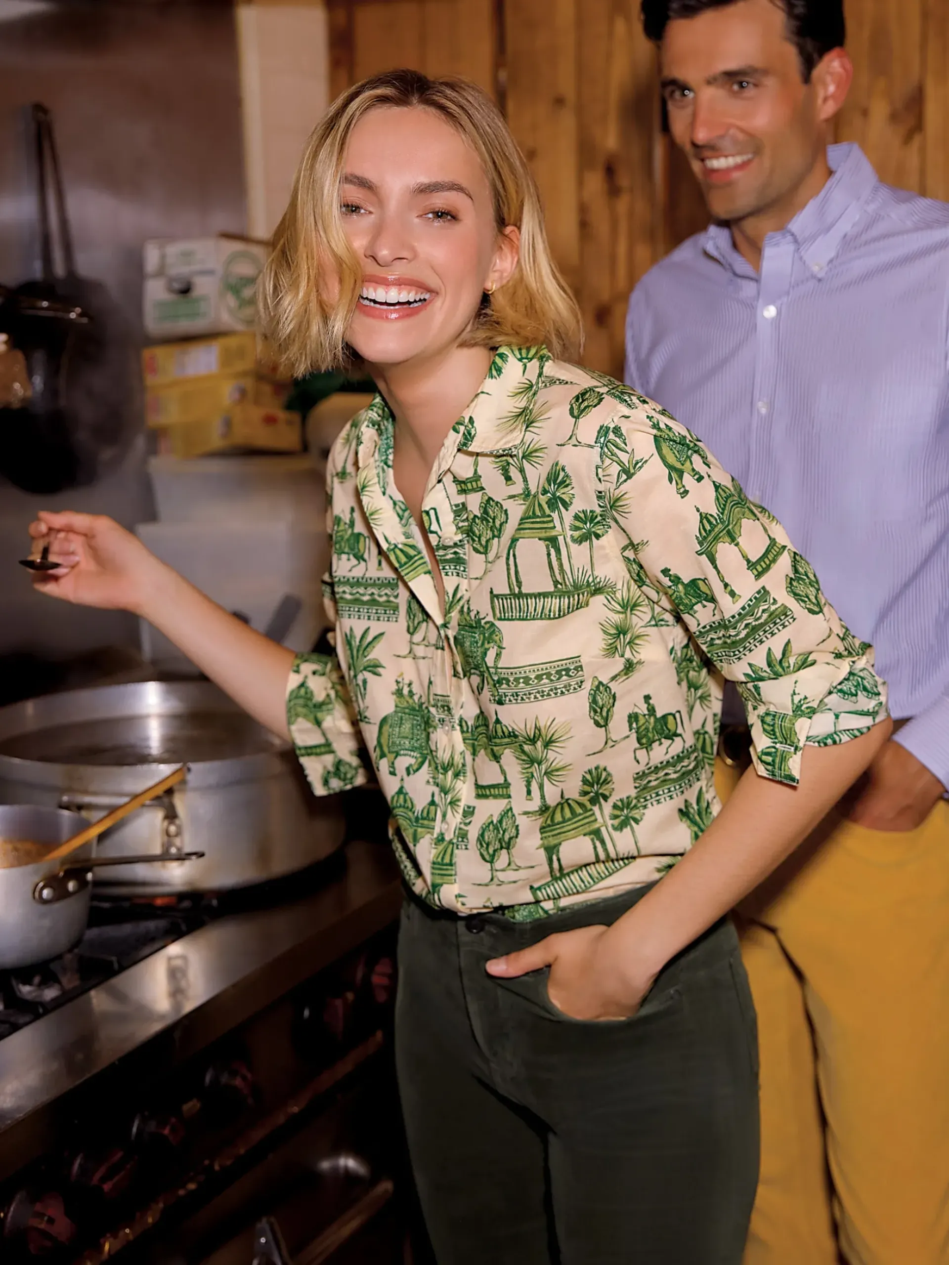 J.McLaughlin Lois Shirt in Desert Toile OffWhite/Green Best