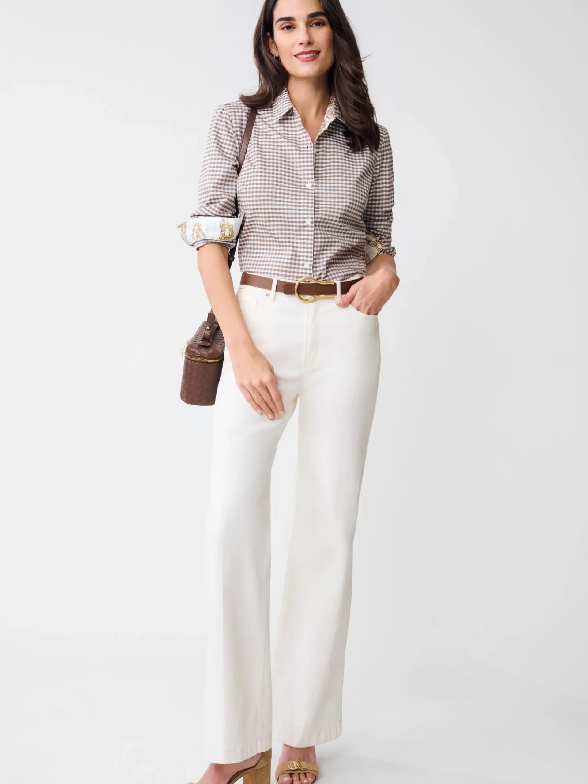 J.McLaughlin Lois Shirt in Gingham Toffee/White New