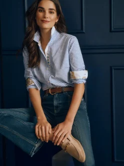 J.McLaughlin Lois Shirt in Gingham Blue/White Discount