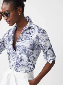 J.McLaughlin Lois Shirt in Heron Toile White/Navy Online