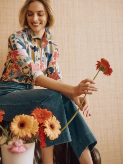 J.McLaughlin Lois Shirt in Paper Garden Geo OffWhite/Multi Discount