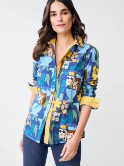 J.McLaughlin Lois Shirt in Paper Garden Geo Blue/Multi Outlet