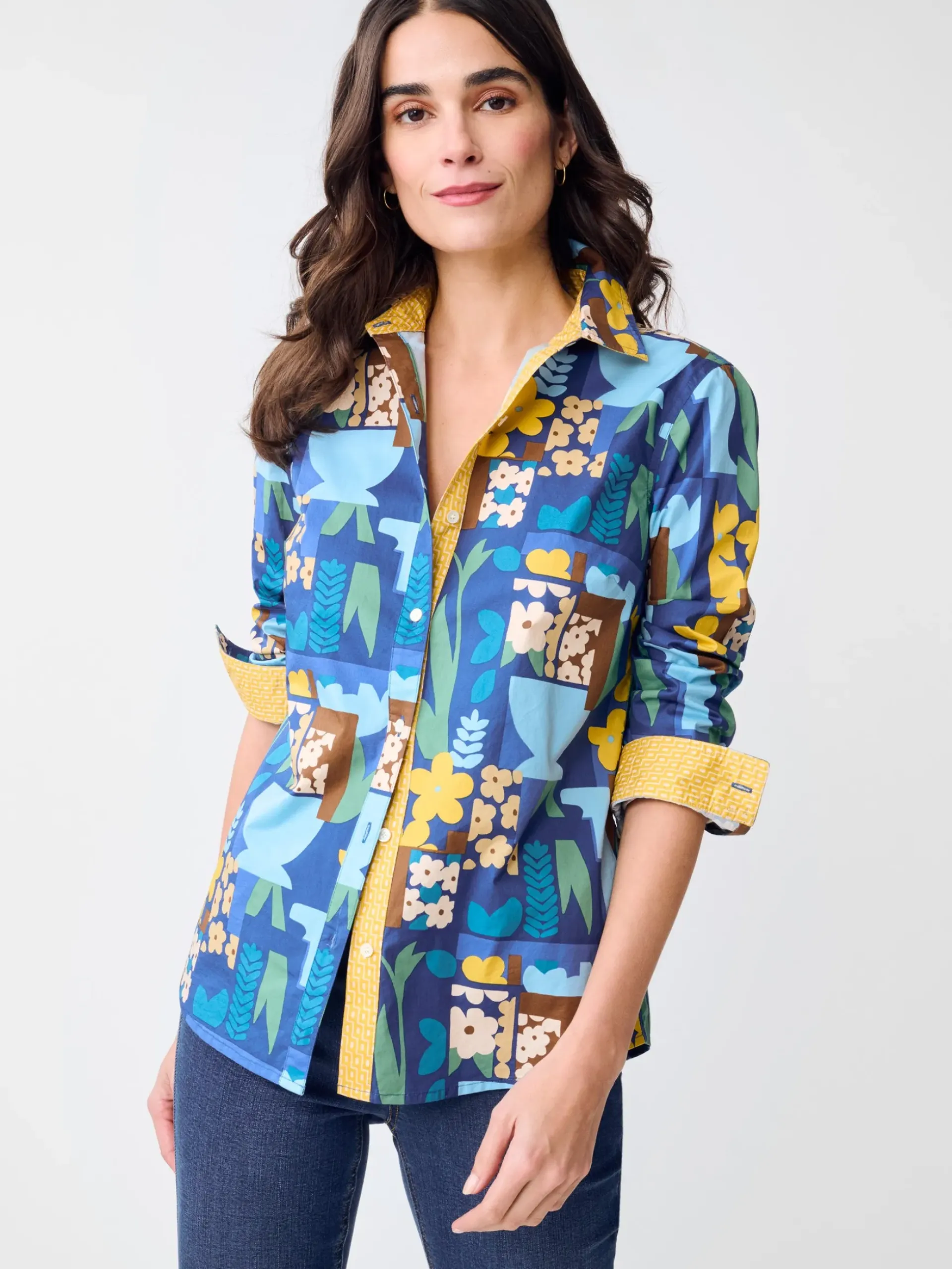 J.McLaughlin Lois Shirt in Paper Garden Geo Blue/Multi Outlet
