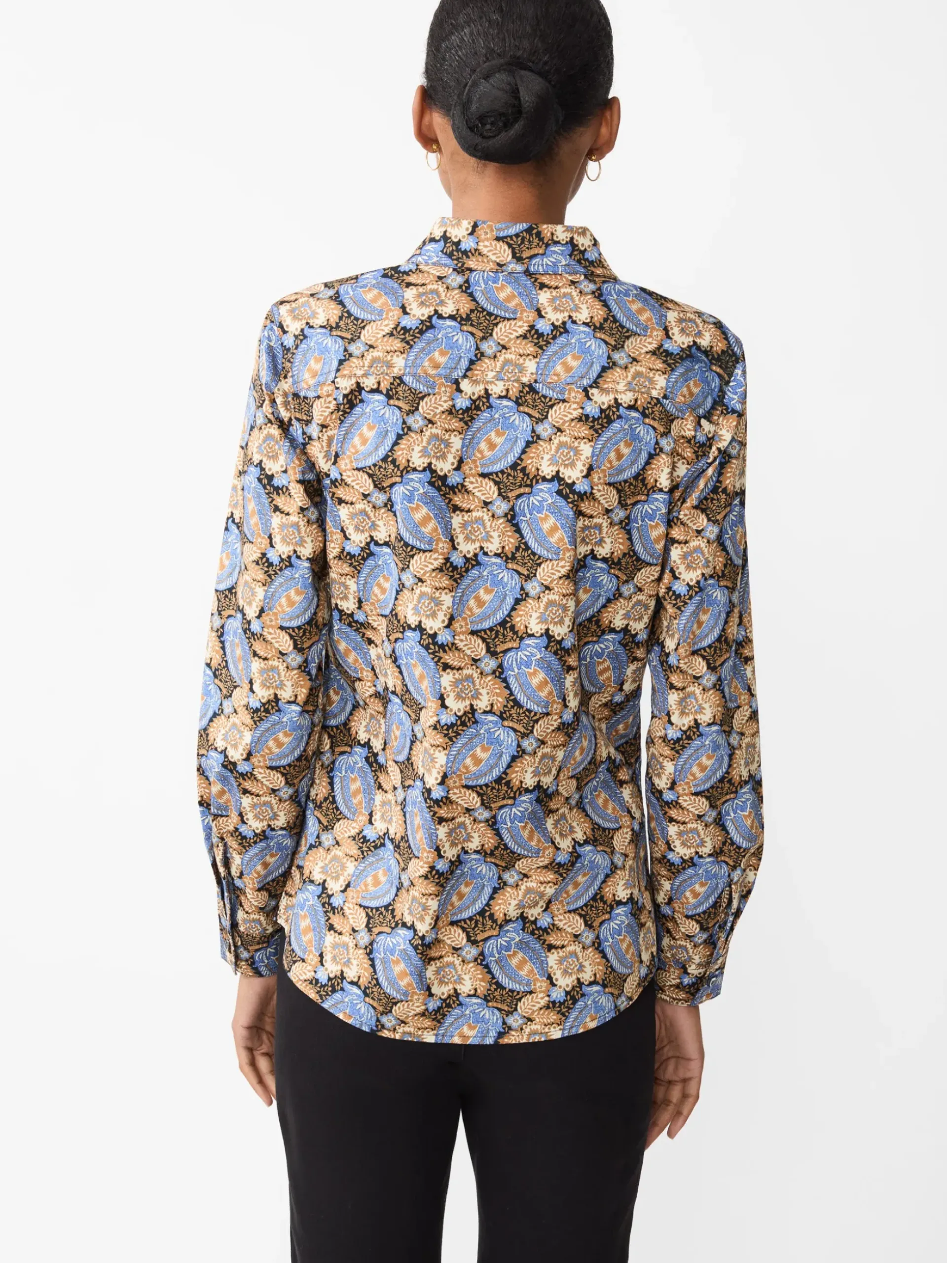 J.McLaughlin Lois Shirt in Pomegranate Grove Camel/Blue Sale
