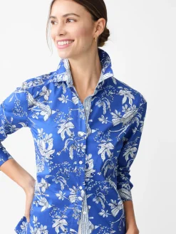 J.McLaughlin Lois Shirt in Toucan Sketch Geo Blue/White Best