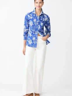 J.McLaughlin Lois Shirt in Toucan Sketch Geo Blue/White Best