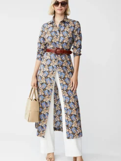 J.McLaughlin Louisa Dress in Pomegranate Grove Camel/Blue Clearance