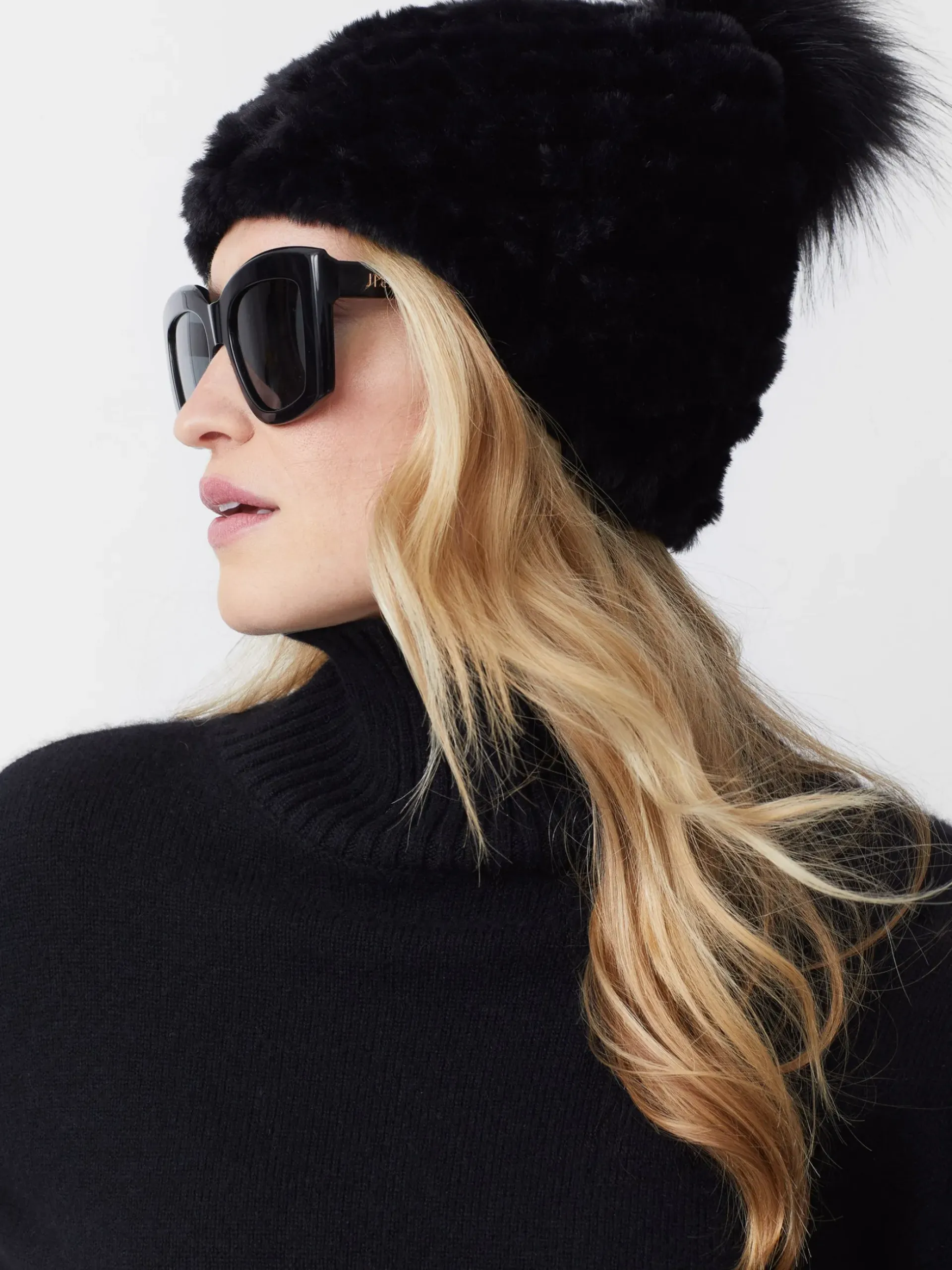 J.McLaughlin Loulou Faux Fur Beanie Black Fashion