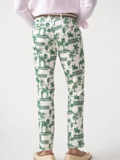 J.McLaughlin Lukas Linen Blend Pants in Desert Toile OffWhite/Green Fashion