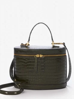 J.McLaughlin Lyla Leather Bucket Bag in Croc Olive Sale