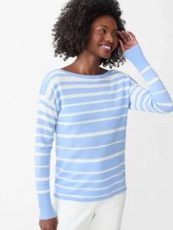 J.McLaughlin Marin Cashmere Sweater in Stripe PaleBlue/Ivory Sale