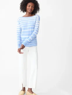 J.McLaughlin Marin Cashmere Sweater in Stripe PaleBlue/Ivory Sale