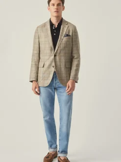 J.McLaughlin McCown Linen u0026 Wool Sport Coat in Glen Plaid Tan/Brown/Blue Discount