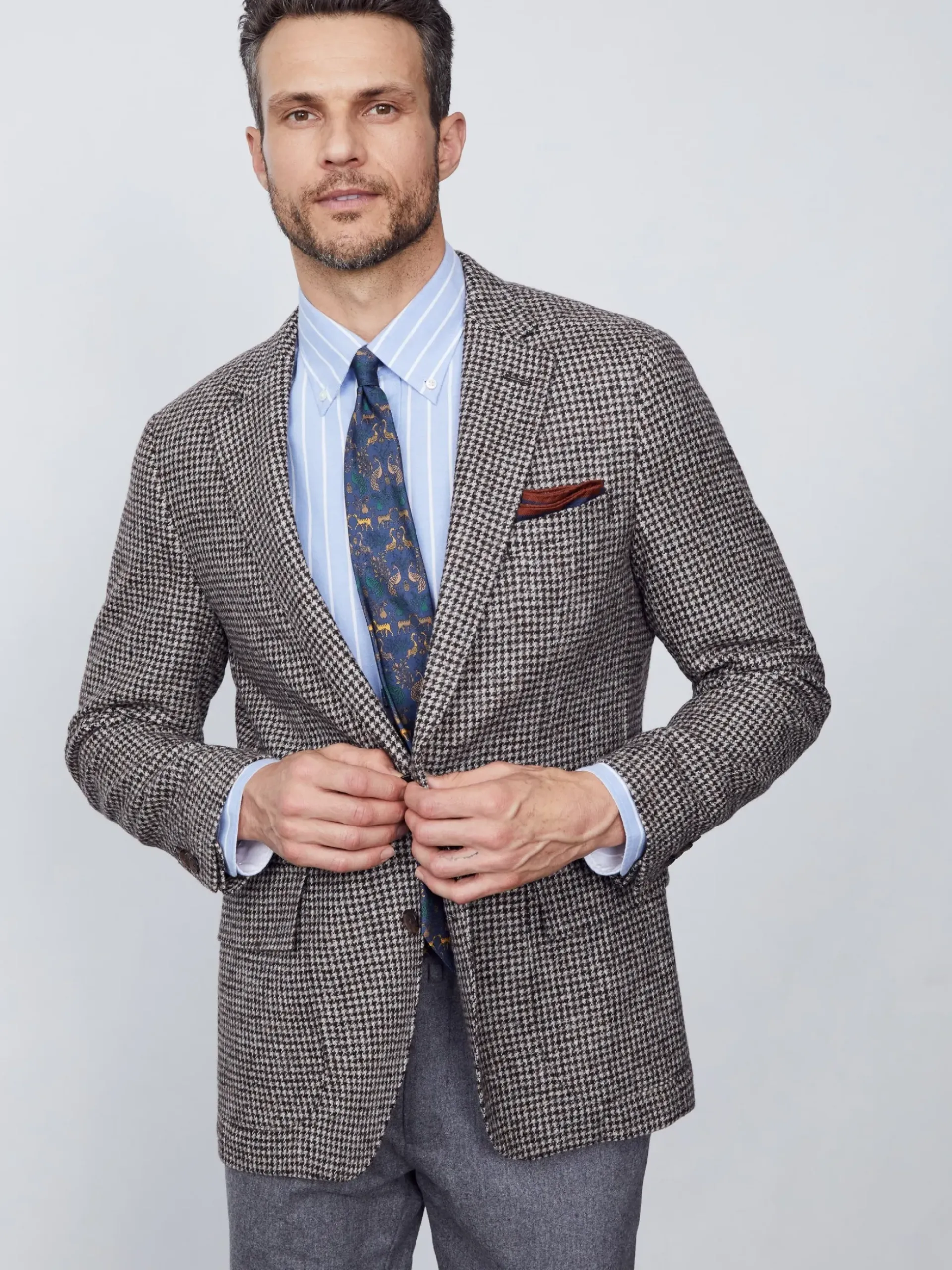 J.McLaughlin McCown Wool Blazer in Houndstooth OffWhite/Brown Hot
