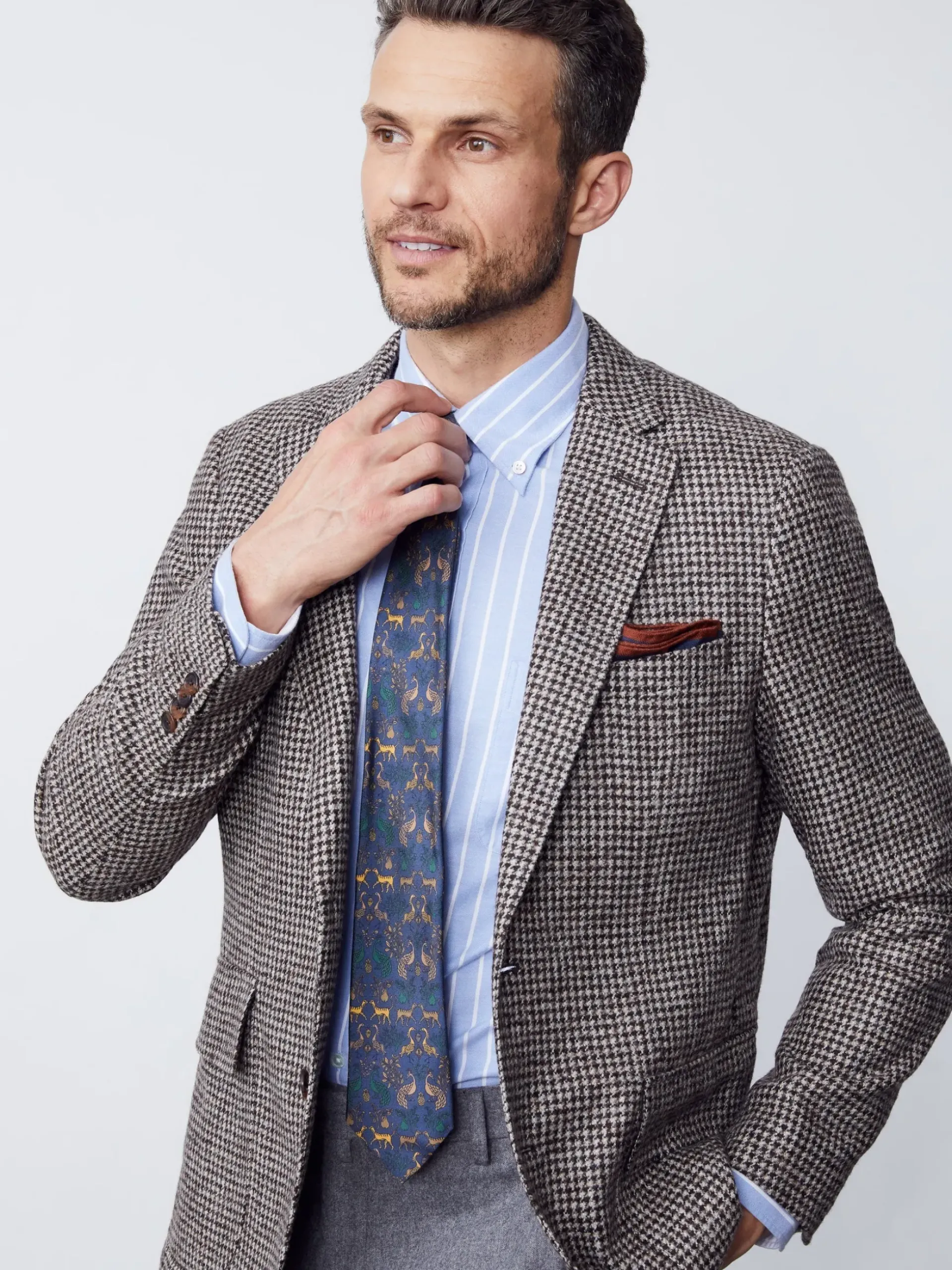 J.McLaughlin McCown Wool Blazer in Houndstooth OffWhite/Brown Hot