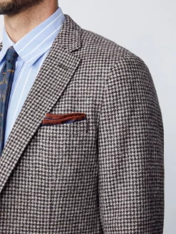 J.McLaughlin McCown Wool Blazer in Houndstooth OffWhite/Brown Hot