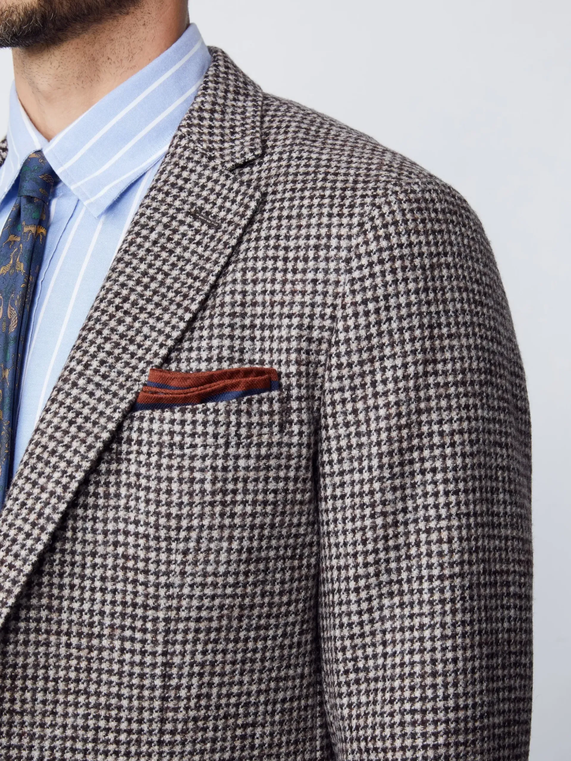 J.McLaughlin McCown Wool Blazer in Houndstooth OffWhite/Brown Hot