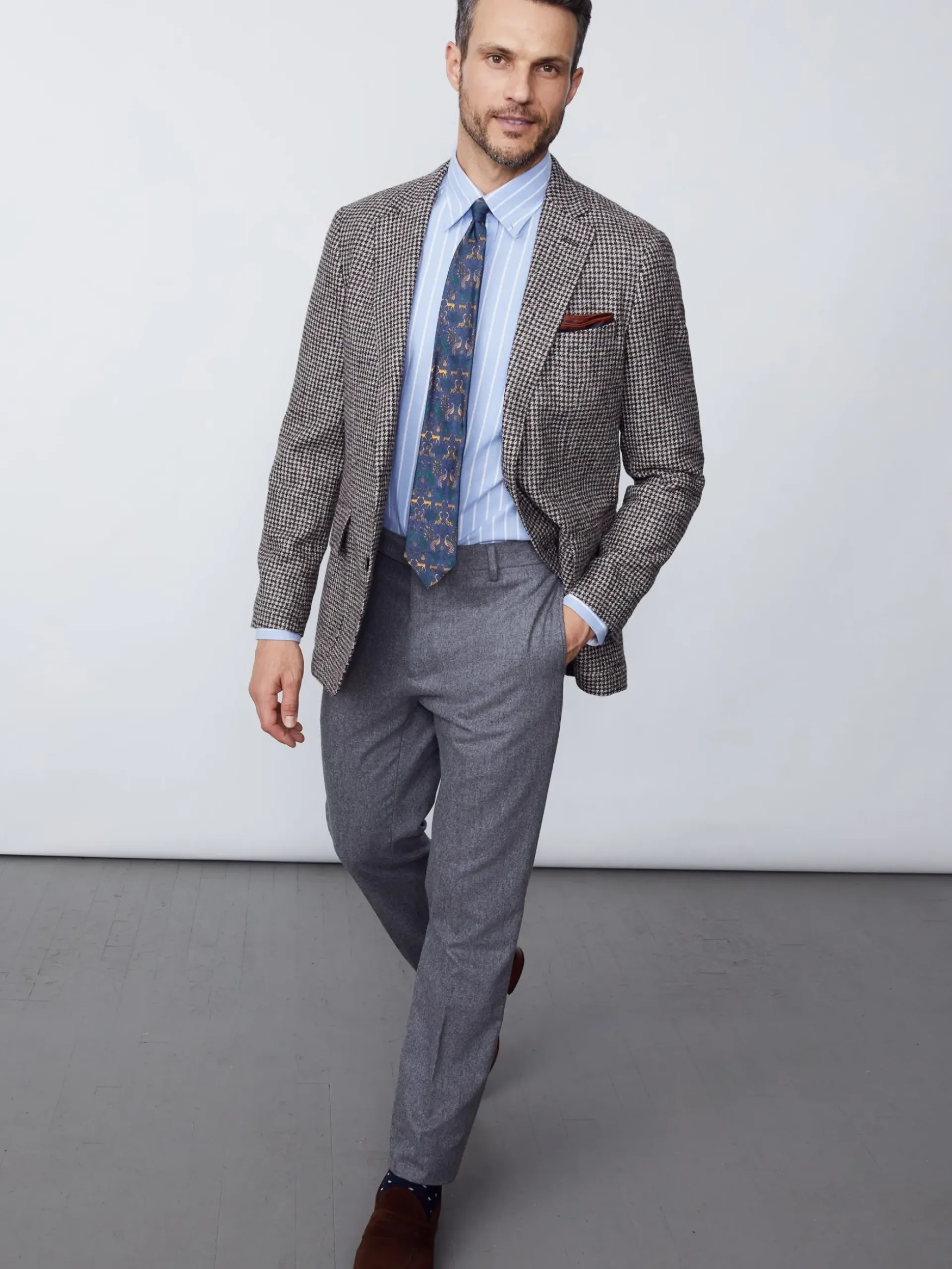 J.McLaughlin McCown Wool Blazer in Houndstooth OffWhite/Brown Hot