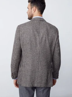 J.McLaughlin McCown Wool Blazer in Houndstooth OffWhite/Brown Hot