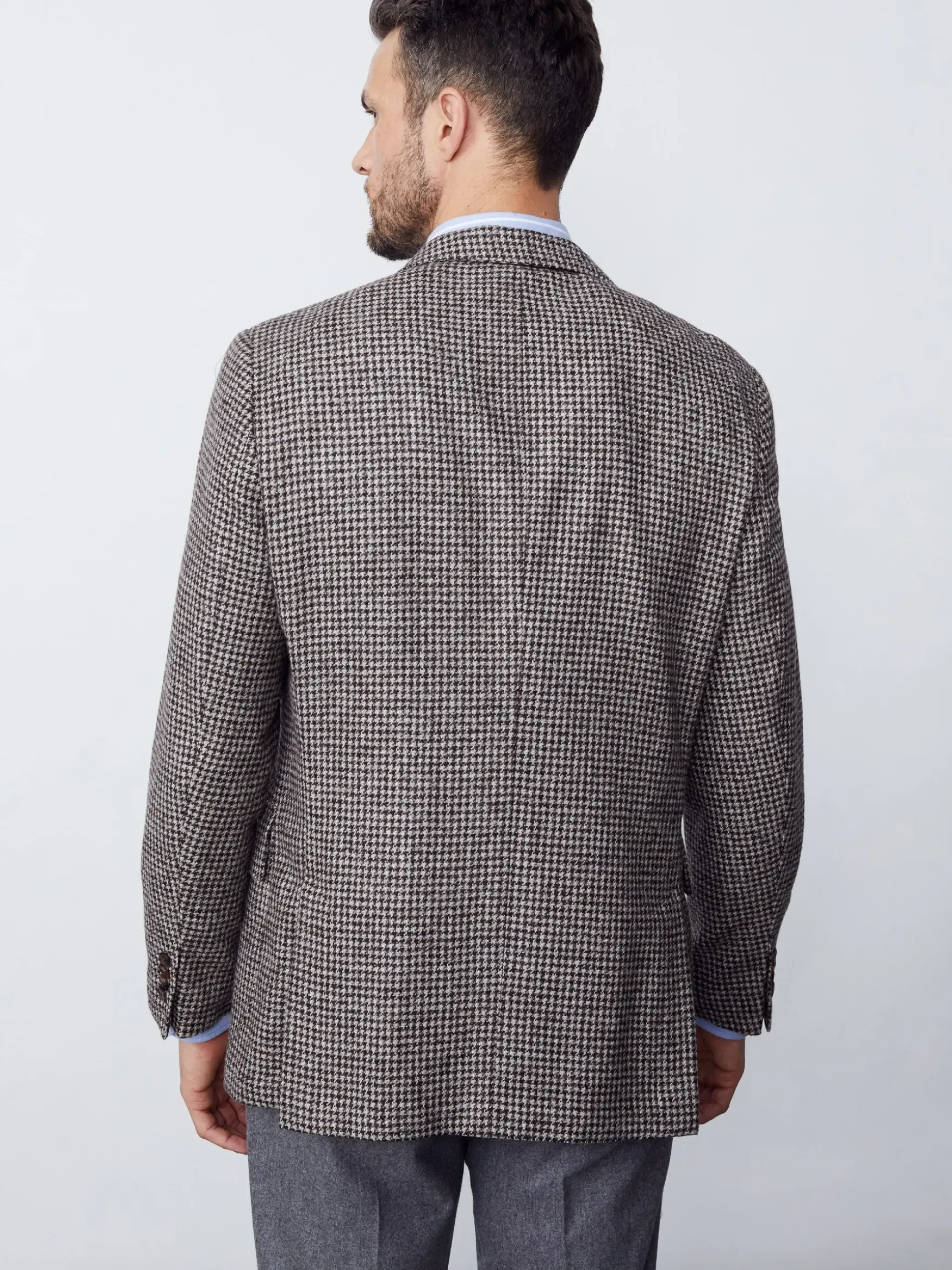 J.McLaughlin McCown Wool Blazer in Houndstooth OffWhite/Brown Hot