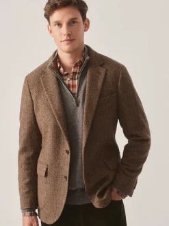 J.McLaughlin McCown Wool Sport Coat in Herringbone Beige/Brown Online