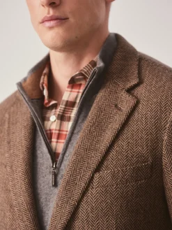 J.McLaughlin McCown Wool Sport Coat in Herringbone Beige/Brown Online
