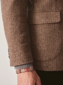 J.McLaughlin McCown Wool Sport Coat in Herringbone Beige/Brown Online