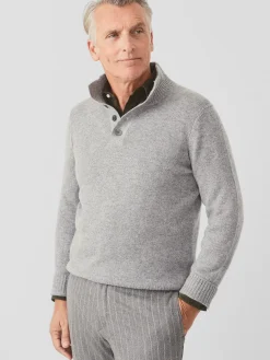 J.McLaughlin Mock Neck Cashmere Henley Sweater LightHeatherGray Hot