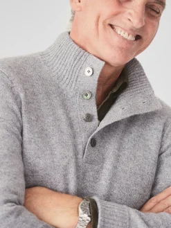 J.McLaughlin Mock Neck Cashmere Henley Sweater LightHeatherGray Hot