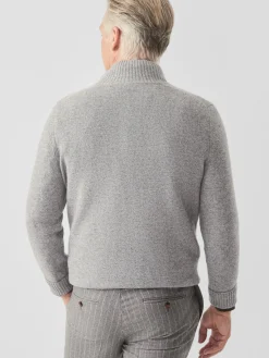 J.McLaughlin Mock Neck Cashmere Henley Sweater LightHeatherGray Hot