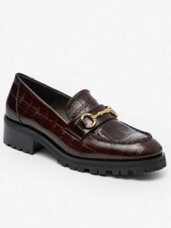 J.McLaughlin Monika Lug Sole Leather Loafers in Croc DarkBrown Online