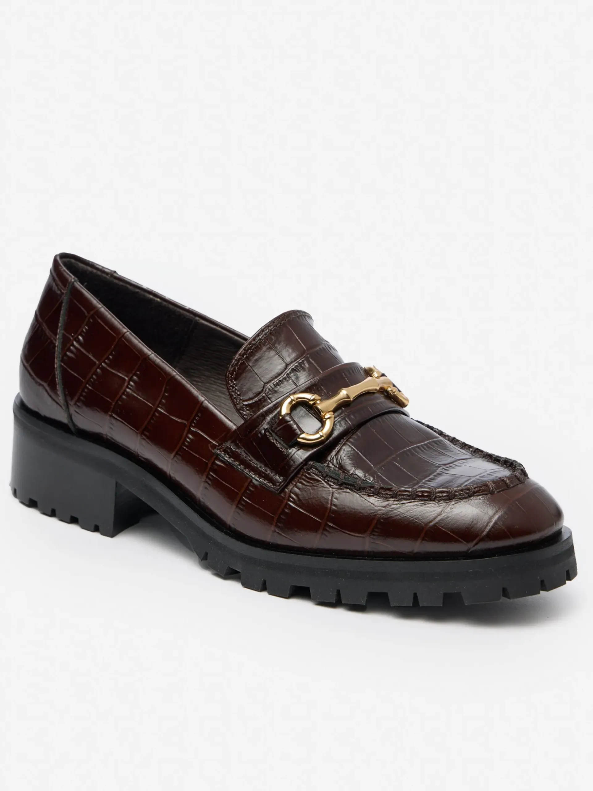 J.McLaughlin Monika Lug Sole Leather Loafers in Croc DarkBrown Online
