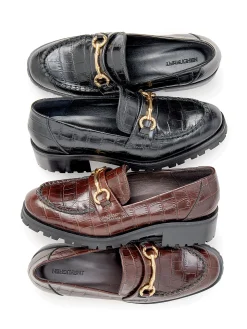 J.McLaughlin Monika Lug Sole Leather Loafers in Croc DarkBrown Online