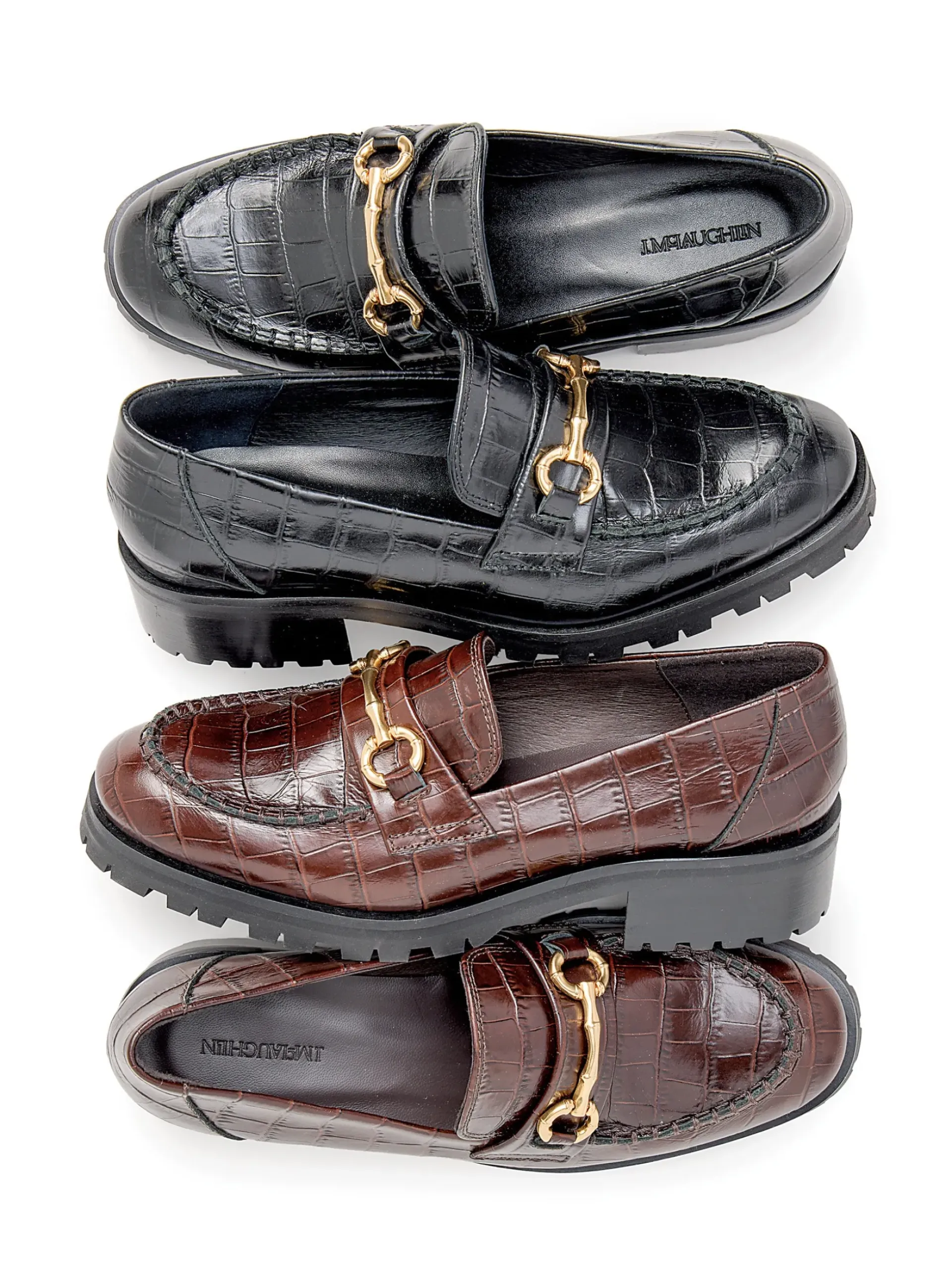 J.McLaughlin Monika Lug Sole Leather Loafers in Croc DarkBrown Online