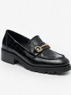 J.McLaughlin Monika Lug Sole Leather Loafers in Croc Black Outlet