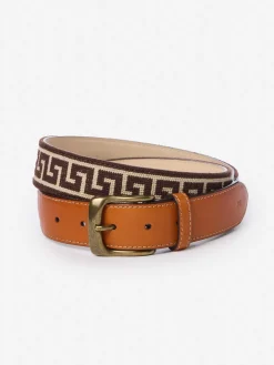 J.McLaughlin Needlepoint Belt in Greek Key DarkBrown/Brown Clearance