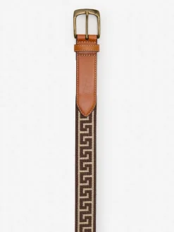 J.McLaughlin Needlepoint Belt in Greek Key DarkBrown/Brown Clearance