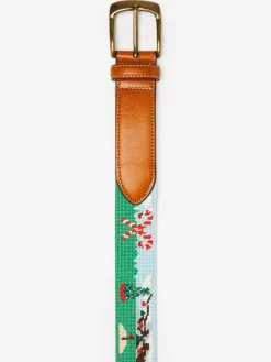 J.McLaughlin Needlepoint Belt in Santa Play Golf Green/SkyBlue Sale
