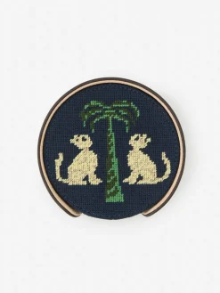 J.McLaughlin Needlepoint Coaster Set in Cat u0026 Tree DarkBrown/Khaki Online