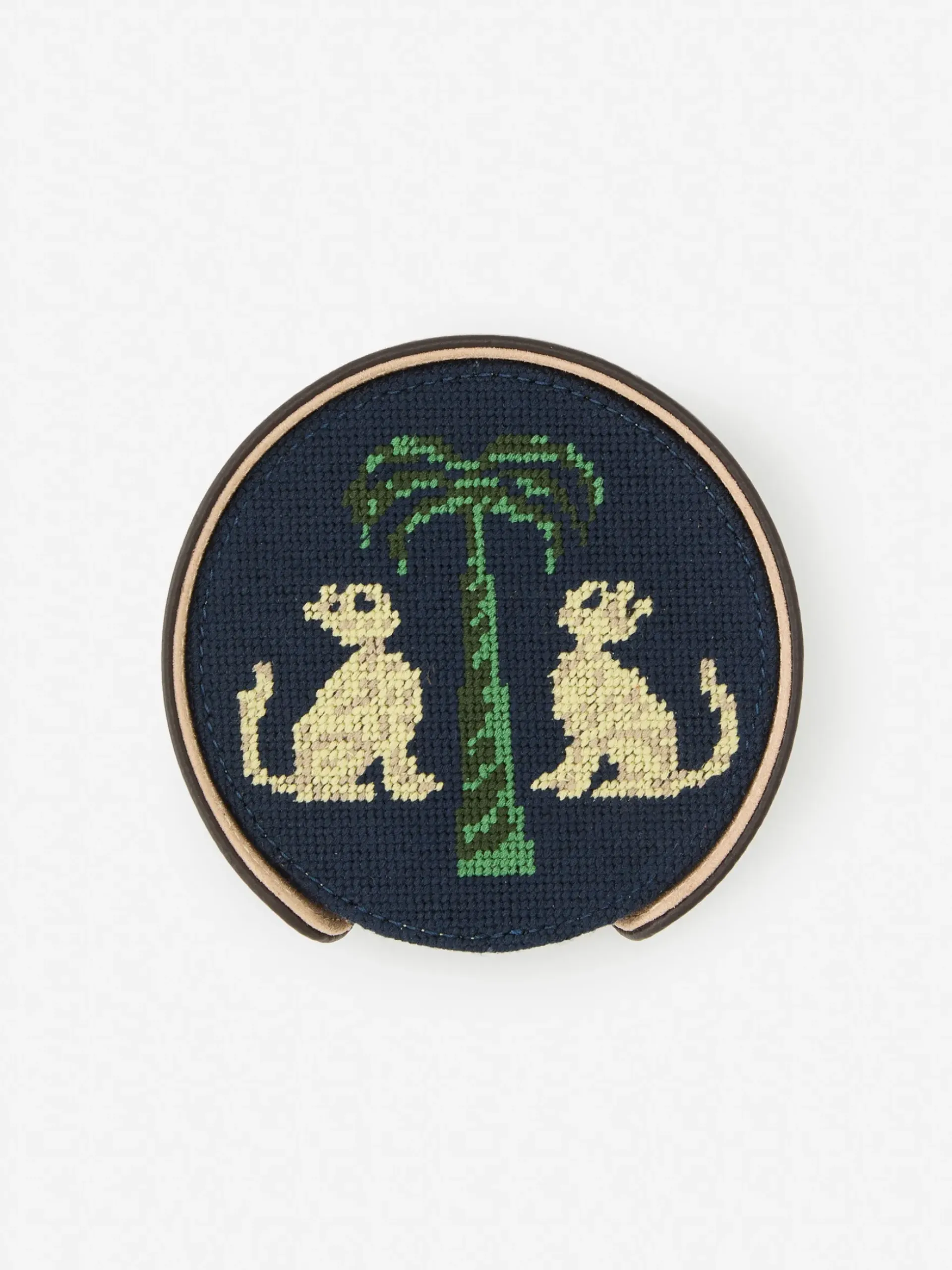 J.McLaughlin Needlepoint Coaster Set in Cat u0026 Tree DarkBrown/Khaki Online