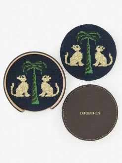 J.McLaughlin Needlepoint Coaster Set in Cat u0026 Tree DarkBrown/Khaki Online