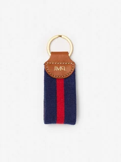 J.McLaughlin Needlepoint Keyfob in Stripe Navy/Red Hot