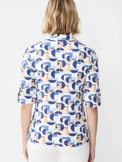 J.McLaughlin New Monroe Shirt in Mod Moons Camel/Blue/LightBlue Best