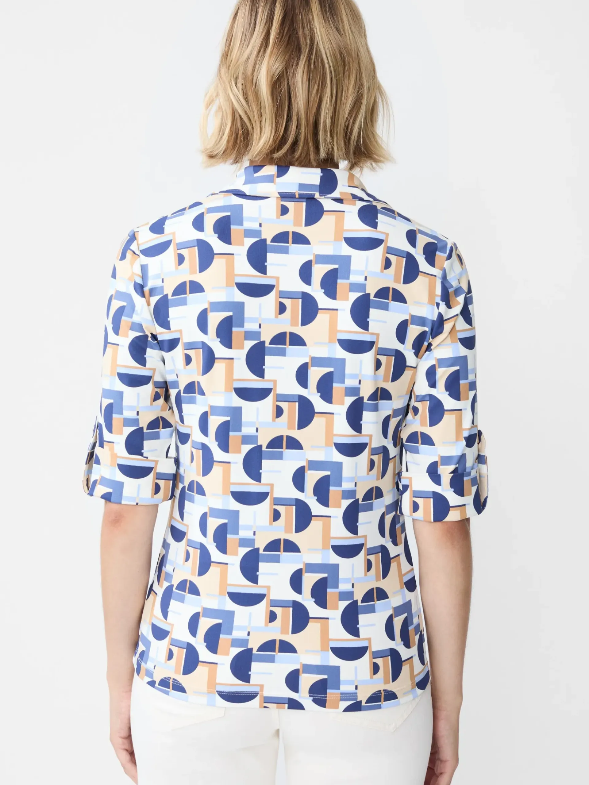 J.McLaughlin New Monroe Shirt in Mod Moons Camel/Blue/LightBlue Best