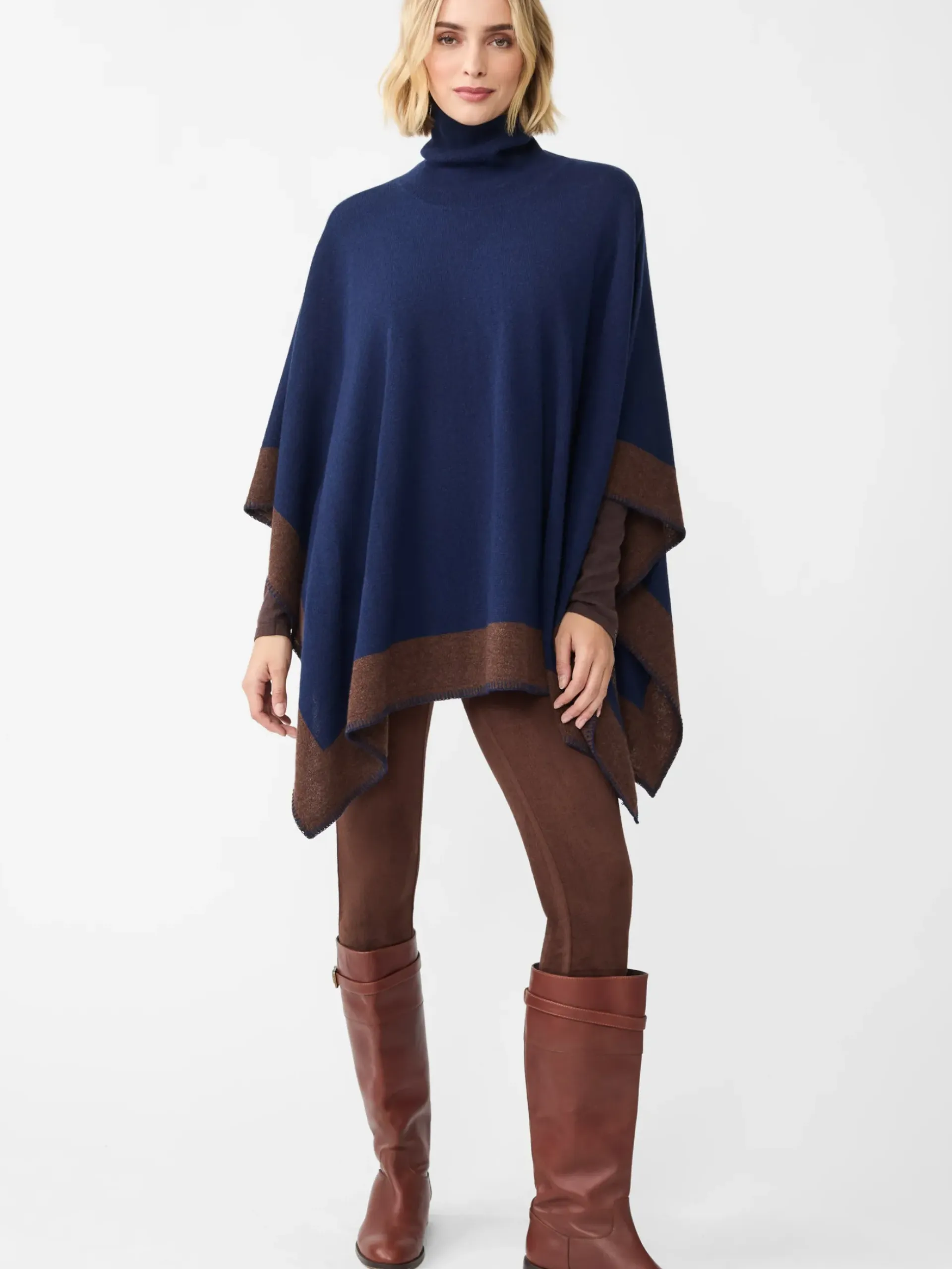 J.McLaughlin Noelle Cashmere Poncho in Color Block Navy/Brown Best
