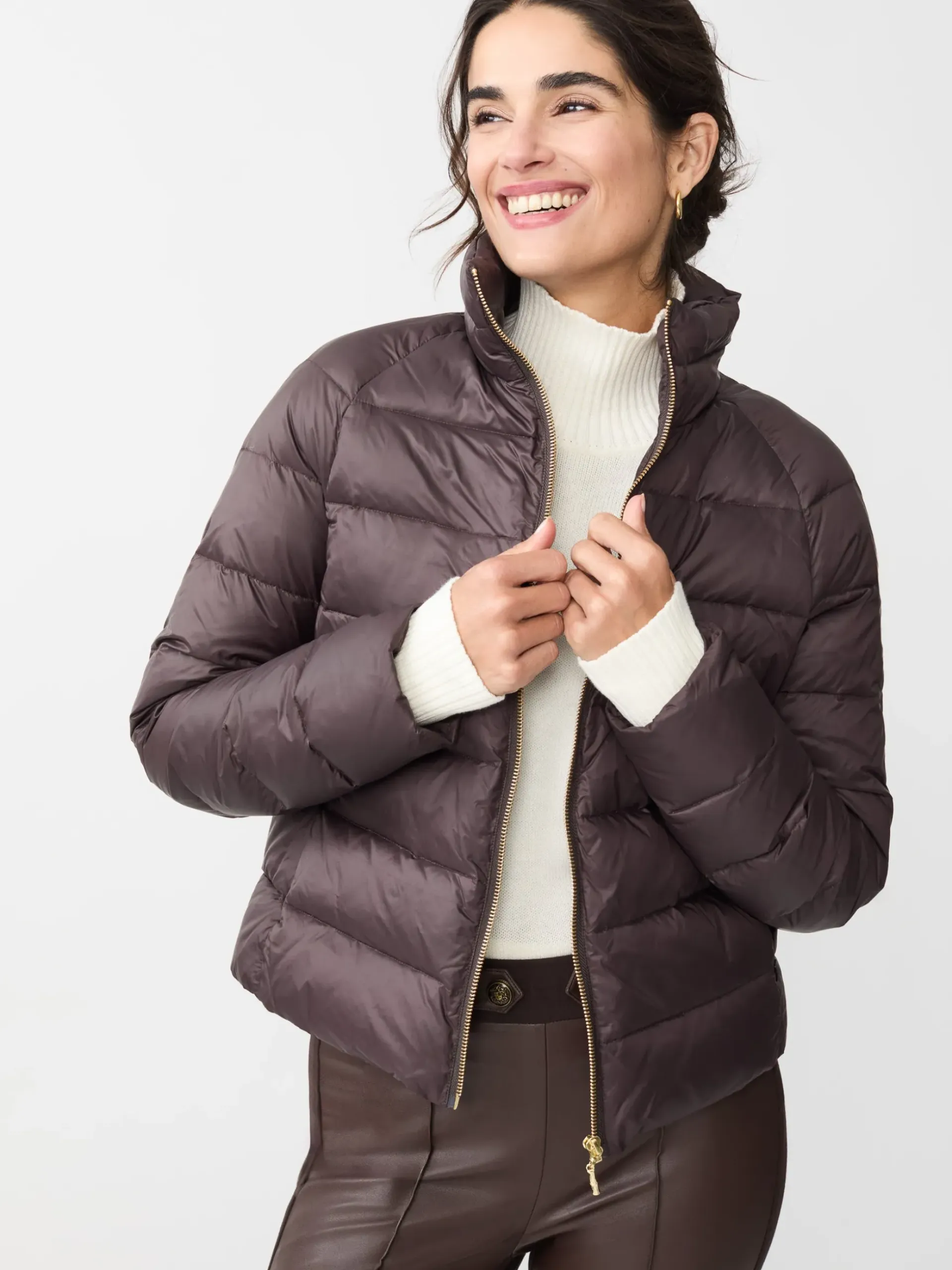 J.McLaughlin Nomi Puffer Jacket with Faux Fur Vest DarkBrown Clearance
