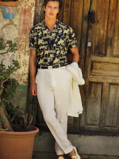 J.McLaughlin Oxford Linen Pants in Herringbone OffWhite New